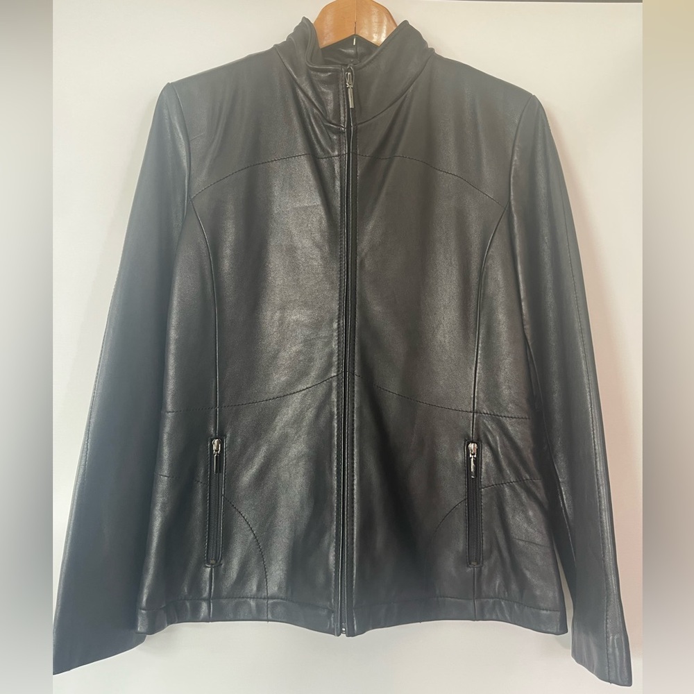 Reaction by Kenneth Cole black leather moto jacket